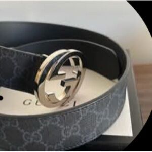 Gucci Monogram Black Belt with Silver Logo Buckle